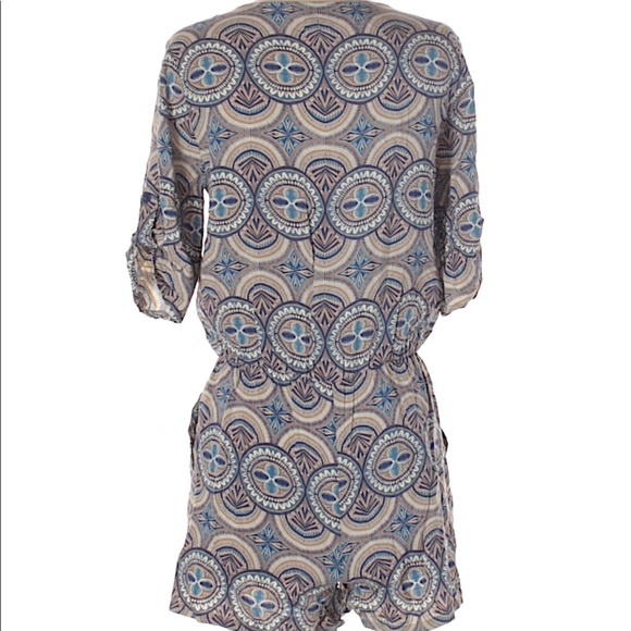 Comfy Blue & Tan V-Neck Romper - Picture 5 of 5
